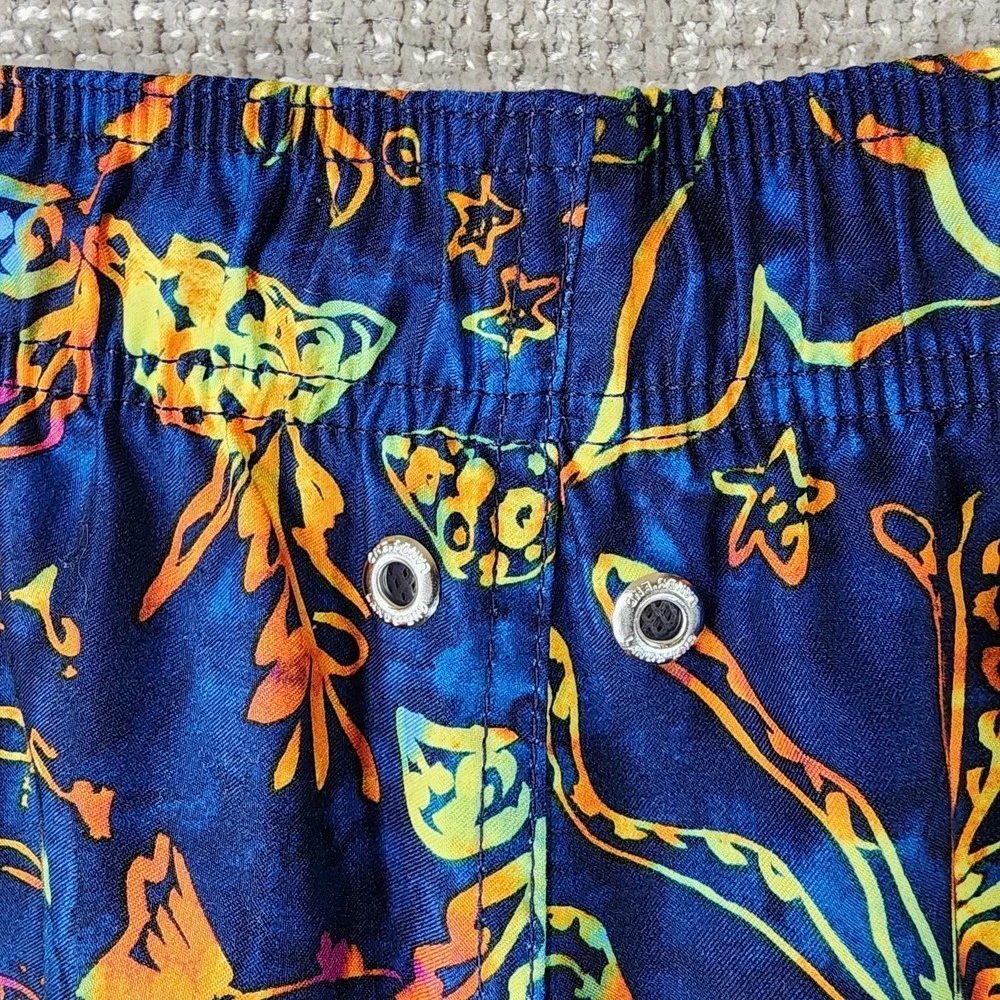 Lands End Elastic Waist Swim Shorts Mens L (36-38) Navy Sea Creatures Lined EUC